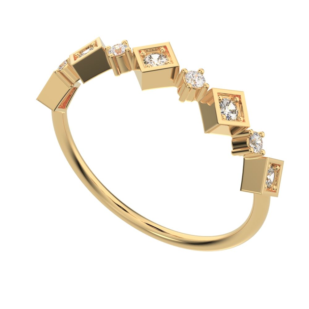 0.16 ct Round Cut Moissanite dainty Minimalist half eternity Stackable square knot 14K / 18K Solid Yellow Gold everyday wedding band