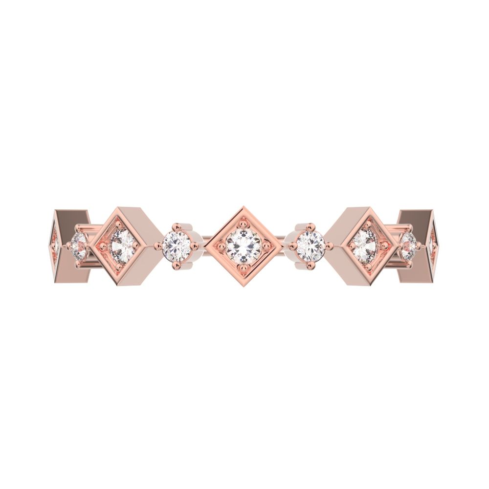 0.16 ct Round Cut Moissanite dainty Minimalist half eternity Stackable square knot 14K / 18K Solid Rose Gold everyday wedding band