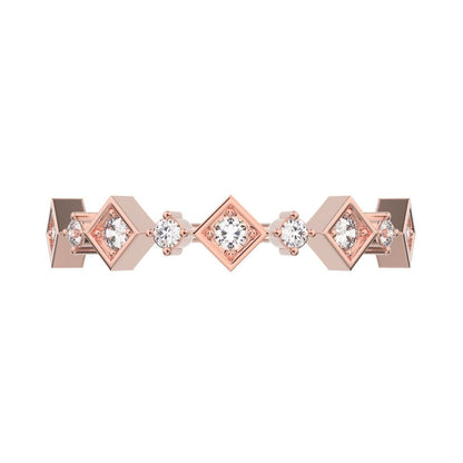 0.16 ct Round Cut Moissanite dainty Minimalist half eternity Stackable square knot 14K / 18K Solid Rose Gold everyday wedding band