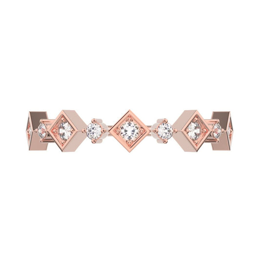 0.16 ct Round Cut Moissanite dainty Minimalist half eternity Stackable square knot 14K / 18K Solid Rose Gold everyday wedding band