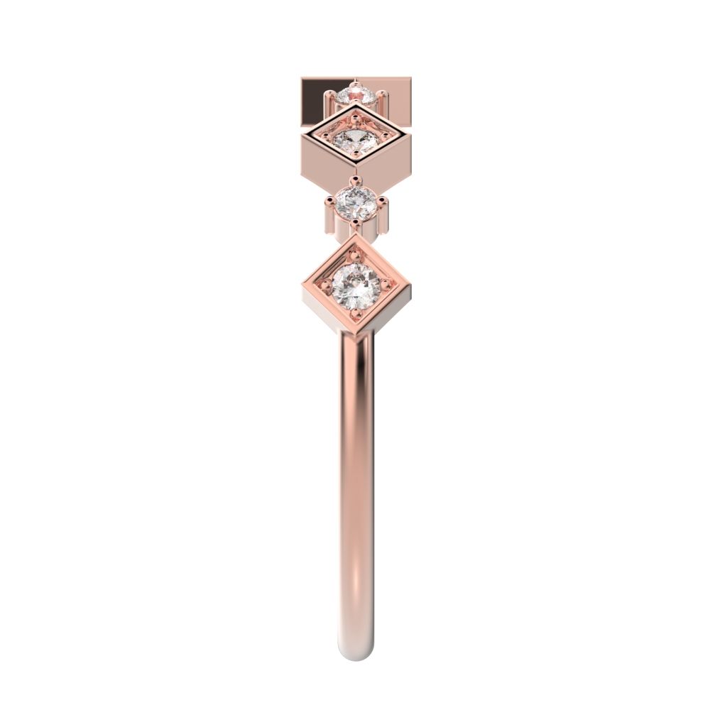 0.16 ct Round Cut Moissanite dainty Minimalist half eternity Stackable square knot 14K / 18K Solid Rose Gold everyday wedding band