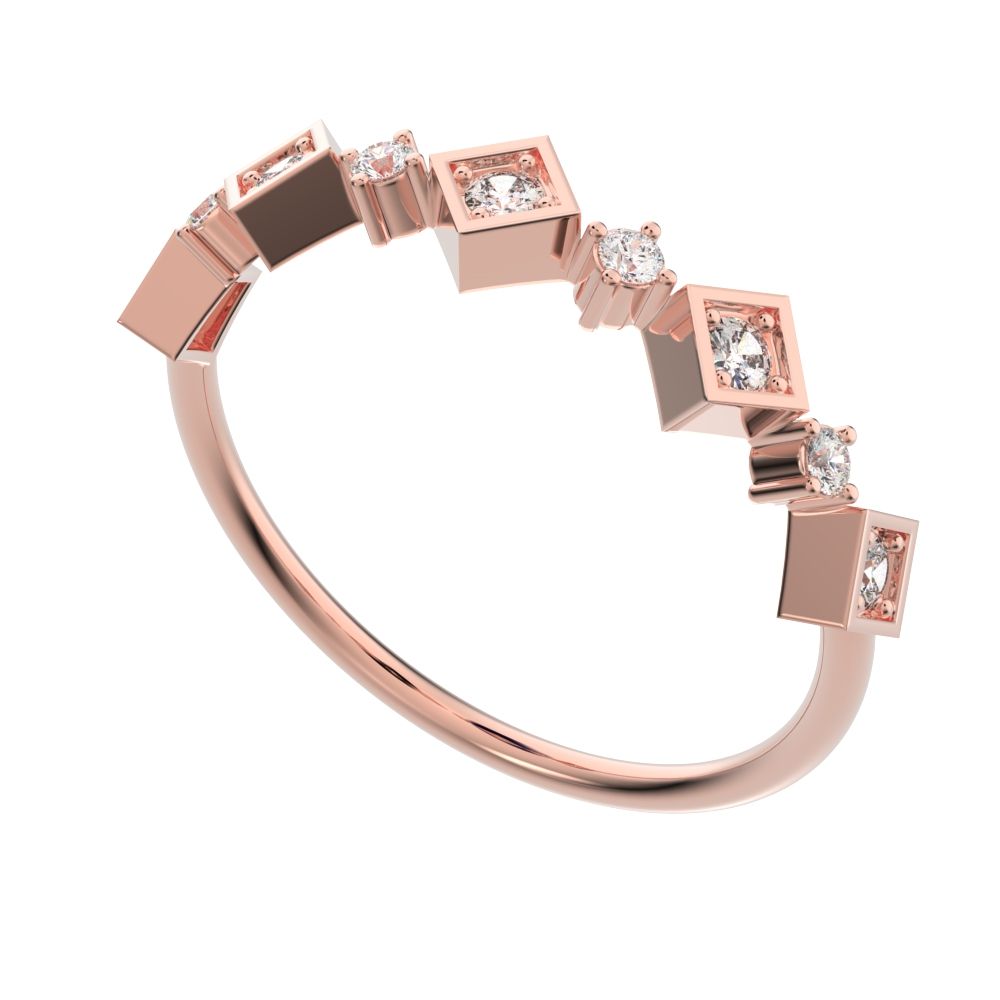 0.16 ct Round Cut Moissanite dainty Minimalist half eternity Stackable square knot 14K / 18K Solid Rose Gold everyday wedding band