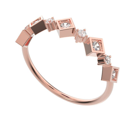 0.16 ct Round Cut Moissanite dainty Minimalist half eternity Stackable square knot 14K / 18K Solid Rose Gold everyday wedding band