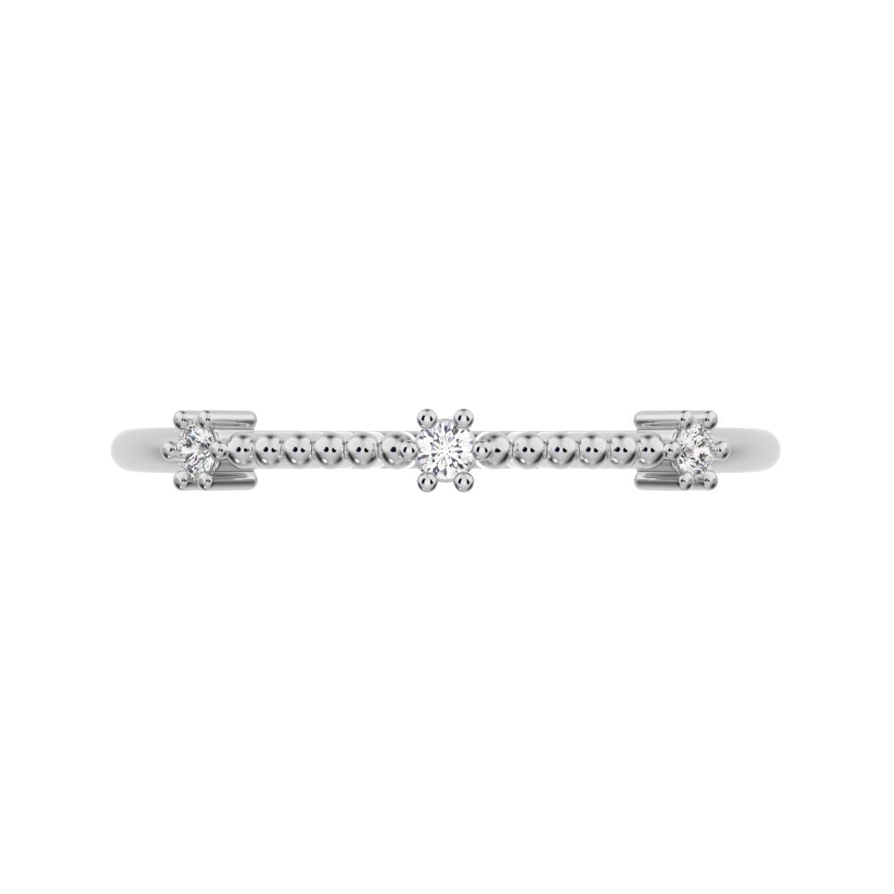 0.045 ct Round Cut Moissanite dainty Minimalist beaded 3 stone Stackable light 14K / 18K Solid White Gold everyday wedding band