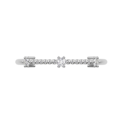 0.045 ct Round Cut Moissanite dainty Minimalist beaded 3 stone Stackable light 14K / 18K Solid White Gold everyday wedding band