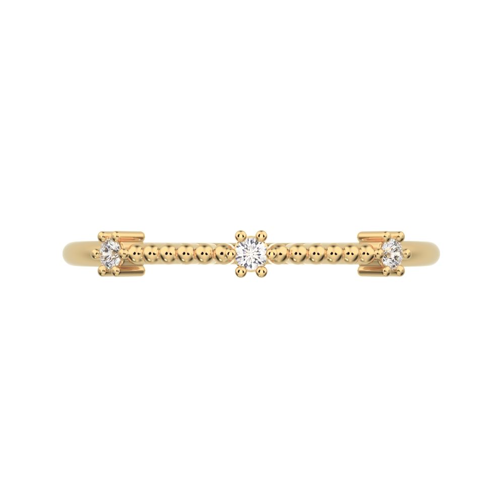 0.045Ct Round Cut Simulated Clear Diamond Minimalist beaded 3 stone Stackable light 14K / 18K Solid Yellow Gold everyday wedding band