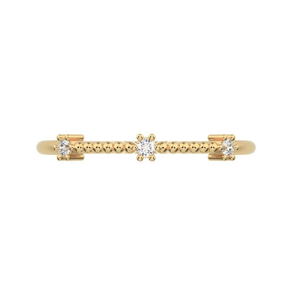 0.045Ct Round Cut Simulated Clear Diamond Minimalist beaded 3 stone Stackable light 14K / 18K Solid Yellow Gold everyday wedding band