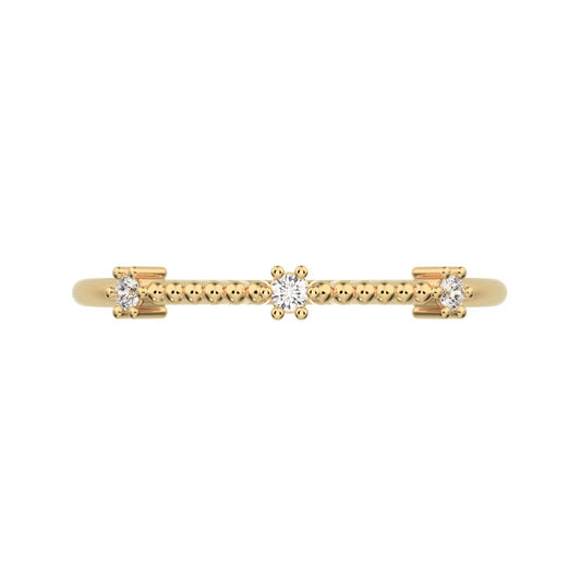 0.045Ct Round Cut Simulated Clear Diamond Minimalist beaded 3 stone Stackable light 14K / 18K Solid Yellow Gold everyday wedding band
