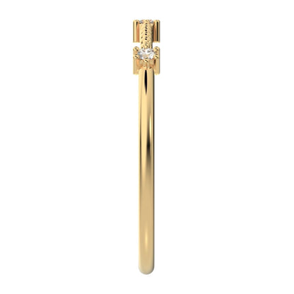 0.045Ct Round Cut Simulated Clear Diamond Minimalist beaded 3 stone Stackable light 14K / 18K Solid Yellow Gold everyday wedding band