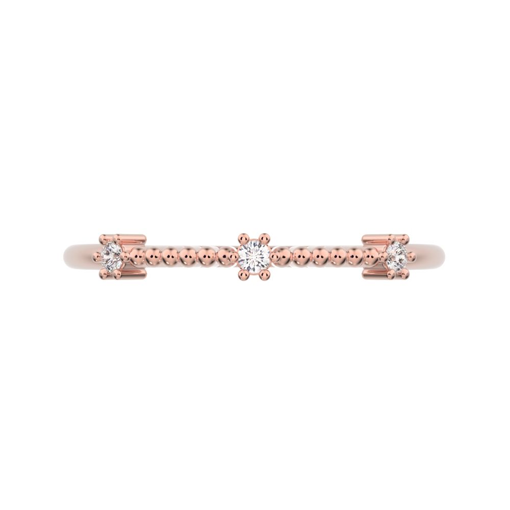 0.045 ct Round Cut Moissanite dainty Minimalist beaded 3 stone Stackable light 14K / 18K Solid Rose Gold everyday wedding band