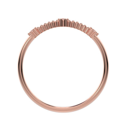 0.045 ct Round Cut Simulated Clear Diamond dainty Minimalist beaded 3 stone Stackable light 14K / 18K Solid Rose Gold everyday wedding band
