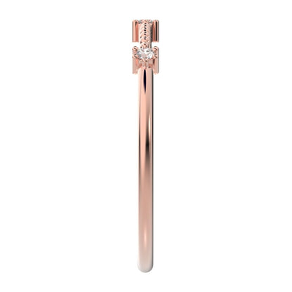 0.045 ct Round Cut Simulated Clear Diamond dainty Minimalist beaded 3 stone Stackable light 14K / 18K Solid Rose Gold everyday wedding band
