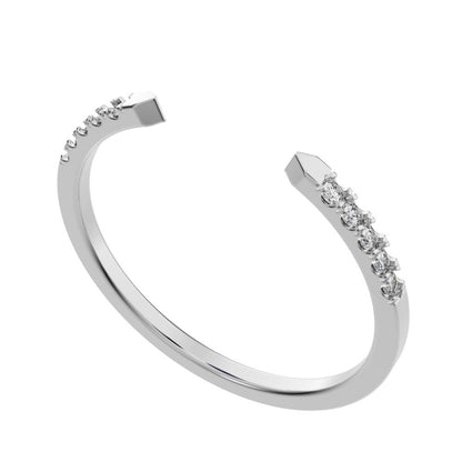 0.1 ct Round Cut Moissanite dainty Minimalist Stackable half eternity adjustable light 14K / 18K Solid White Gold everyday wedding band