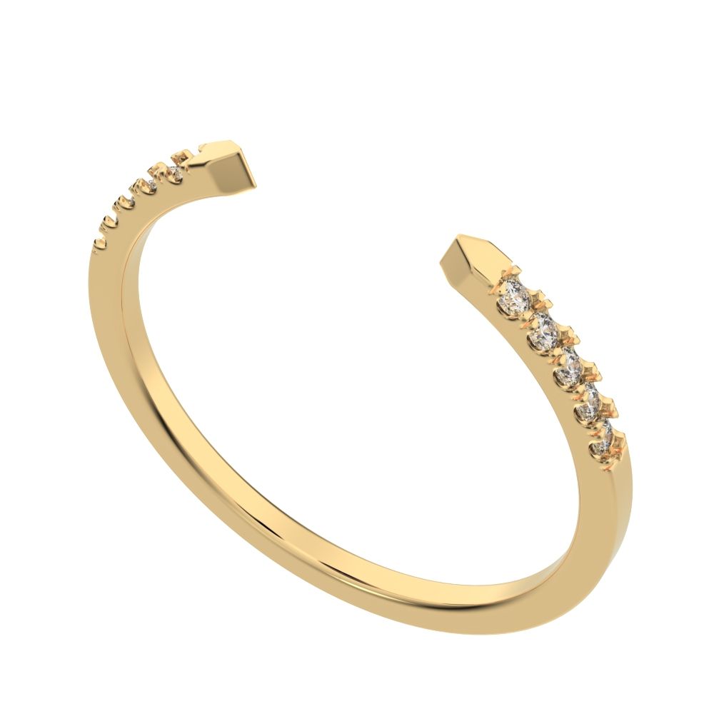 0.1 ct Round Cut Moissanite dainty Minimalist Stackable half eternity adjustable light 14K / 18K Solid Yellow Gold everyday wedding band