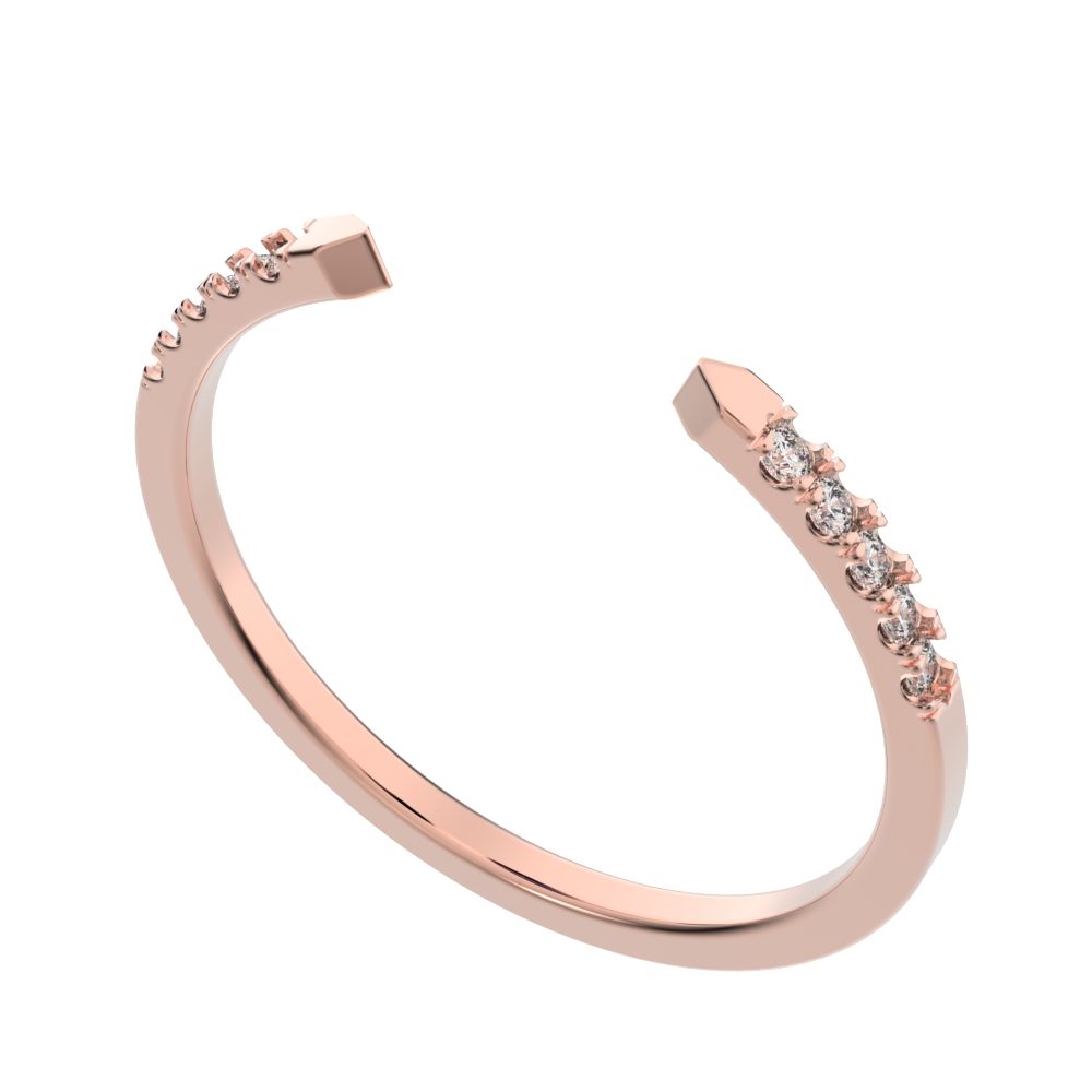 0.1 ct Round Cut Moissanite dainty Minimalist Stackable half eternity adjustable light 14K / 18K Solid Rose Gold everyday wedding band