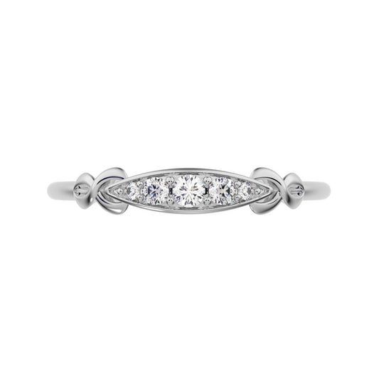 0.085 ct Round Cut Moissanite dainty Minimalist Knot eye infinity Pav√© Stackable 14K / 18K Solid White Gold everyday wedding band