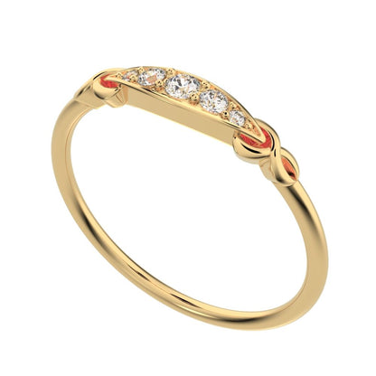0.085Ct Round Cut Simulated Clear Diamond Minimalist Knot eye infinity Pav√© Stackable 14K / 18K Solid Yellow Gold everyday wedding band