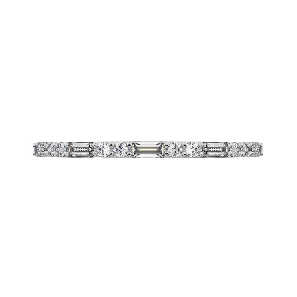 0.37Ct Baguette Cut Simulated Clear Diamond Stackable half eternity bar light simple 14K / 18K Solid White Gold everyday wedding band