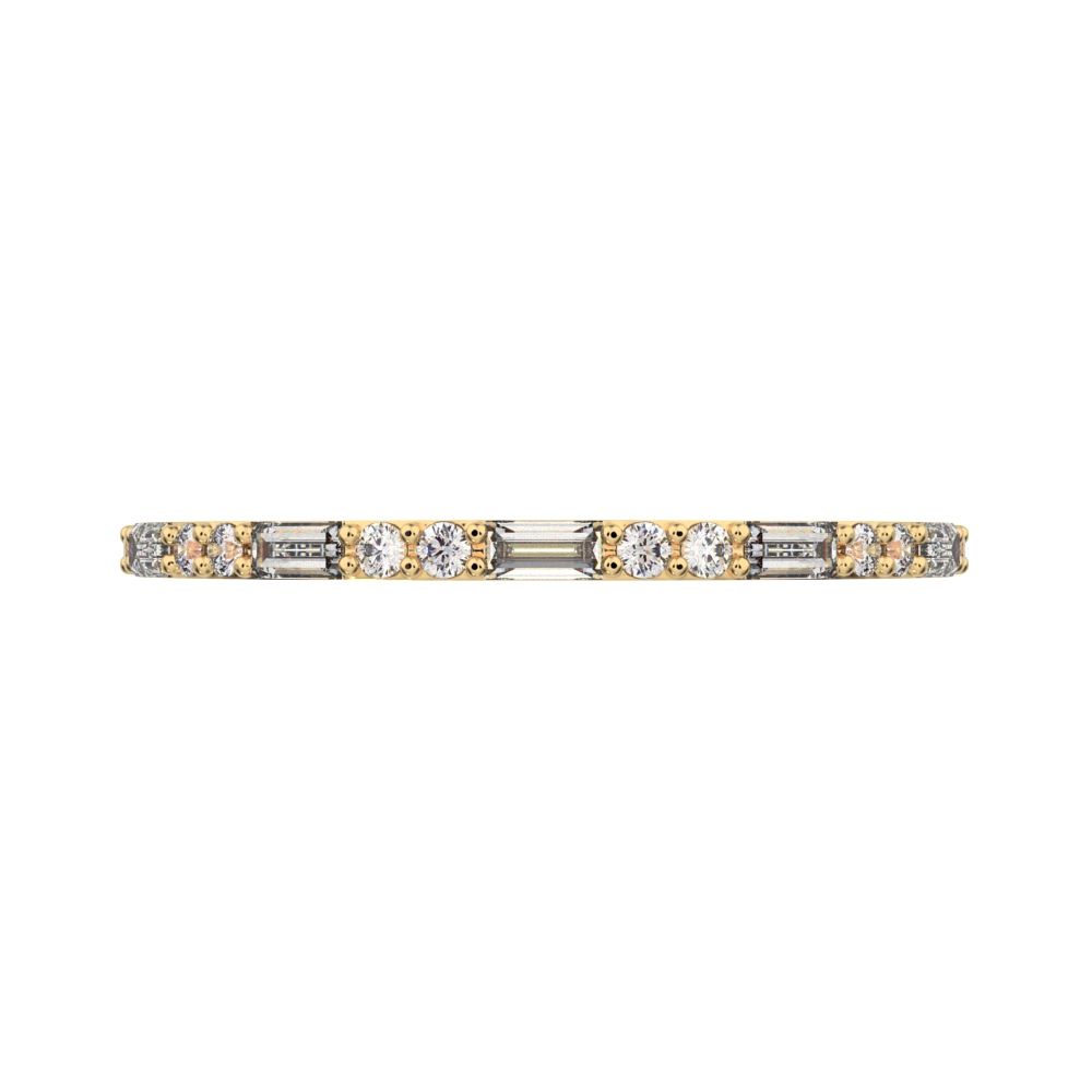 0.37Ct Baguette Cut Simulated Clear Diamond Stackable half eternity bar light simple 14K / 18K Solid Yellow Gold everyday wedding band