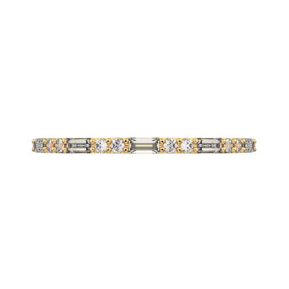 0.37Ct Baguette Cut Simulated Clear Diamond Stackable half eternity bar light simple 14K / 18K Solid Yellow Gold everyday wedding band