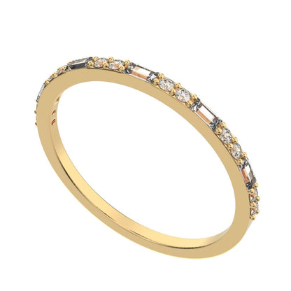 0.37Ct Baguette Cut Simulated Clear Diamond Stackable half eternity bar light simple 14K / 18K Solid Yellow Gold everyday wedding band