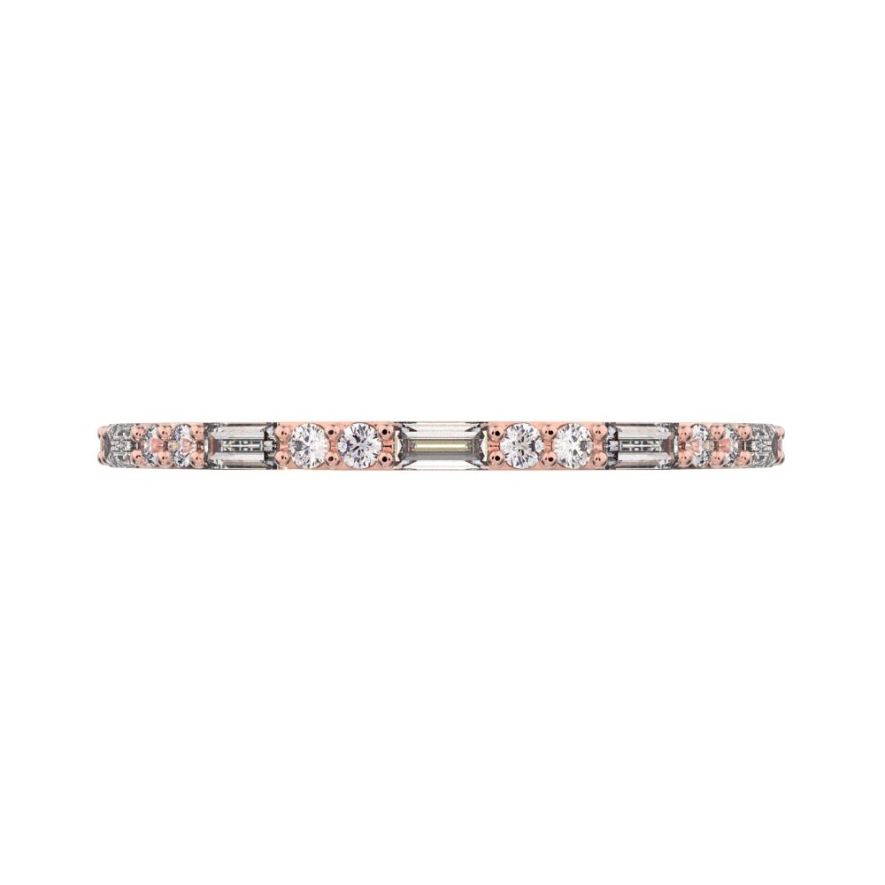 0.37Ct Baguette Cut Simulated Clear Diamond Minimalist Stackable half eternity bar simple 14K / 18K Solid Rose Gold everyday wedding band