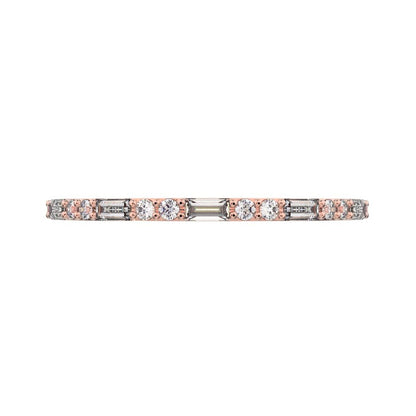 0.37Ct Baguette Cut Simulated Clear Diamond Minimalist Stackable half eternity bar simple 14K / 18K Solid Rose Gold everyday wedding band