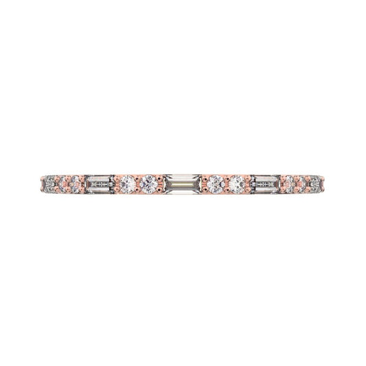 0.37Ct Baguette Cut Simulated Clear Diamond Minimalist Stackable half eternity bar simple 14K / 18K Solid Rose Gold everyday wedding band