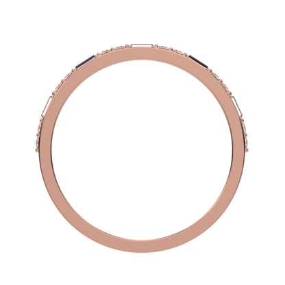 0.37Ct Baguette Cut Simulated Clear Diamond Minimalist Stackable half eternity bar simple 14K / 18K Solid Rose Gold everyday wedding band