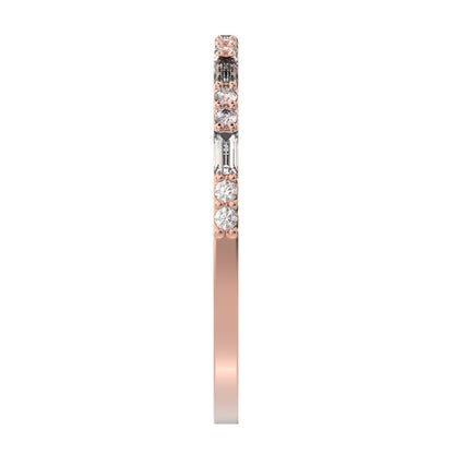 0.37Ct Baguette Cut Simulated Clear Diamond Minimalist Stackable half eternity bar simple 14K / 18K Solid Rose Gold everyday wedding band