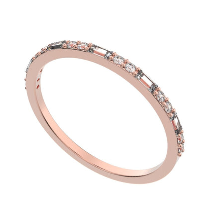 0.37Ct Baguette Cut Simulated Clear Diamond Minimalist Stackable half eternity bar simple 14K / 18K Solid Rose Gold everyday wedding band