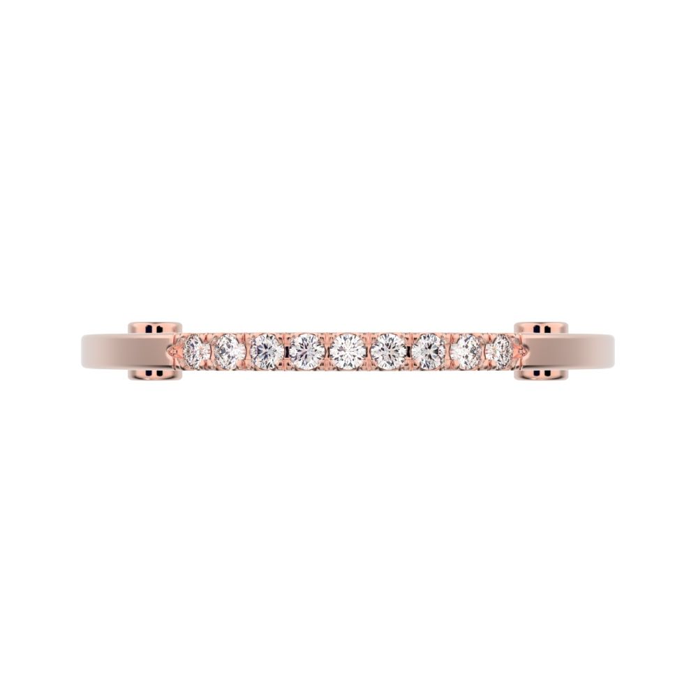 0.15 ct Round Cut Moissanite dainty Minimalist Stackable half eternity bar bezel light 14K / 18K Solid Rose Gold everyday wedding band