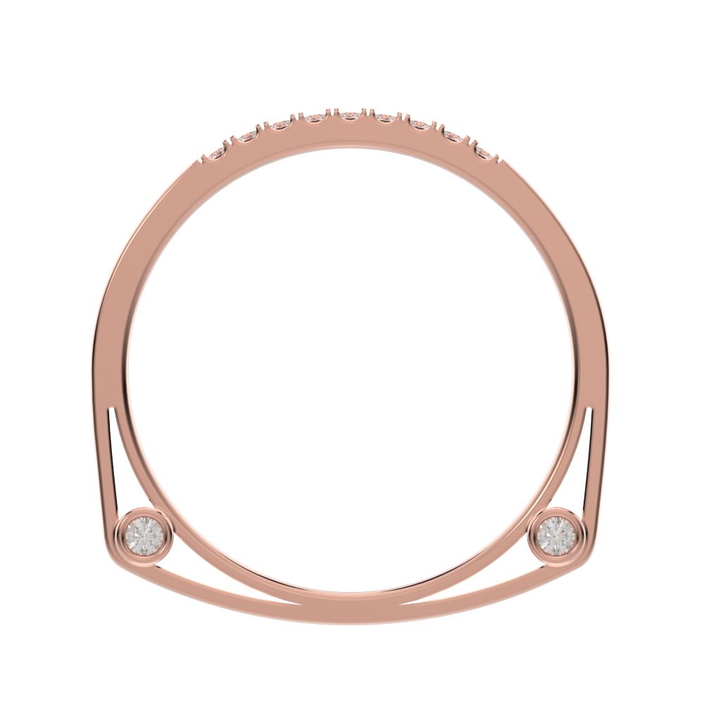 0.15 ct Round Cut Moissanite dainty Minimalist Stackable half eternity bar bezel light 14K / 18K Solid Rose Gold everyday wedding band