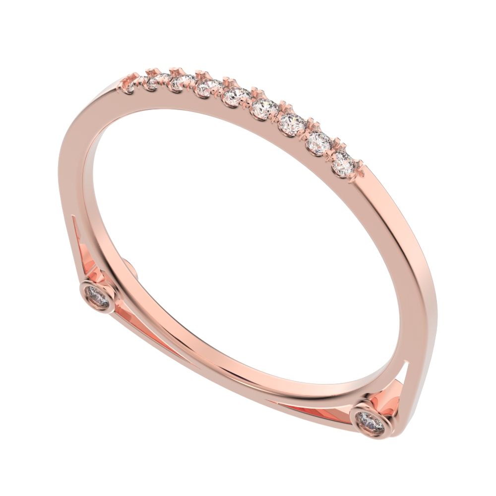 0.15 ct Round Cut Moissanite dainty Minimalist Stackable half eternity bar bezel light 14K / 18K Solid Rose Gold everyday wedding band