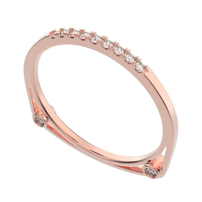0.15 ct Round Cut Moissanite dainty Minimalist Stackable half eternity bar bezel light 14K / 18K Solid Rose Gold everyday wedding band