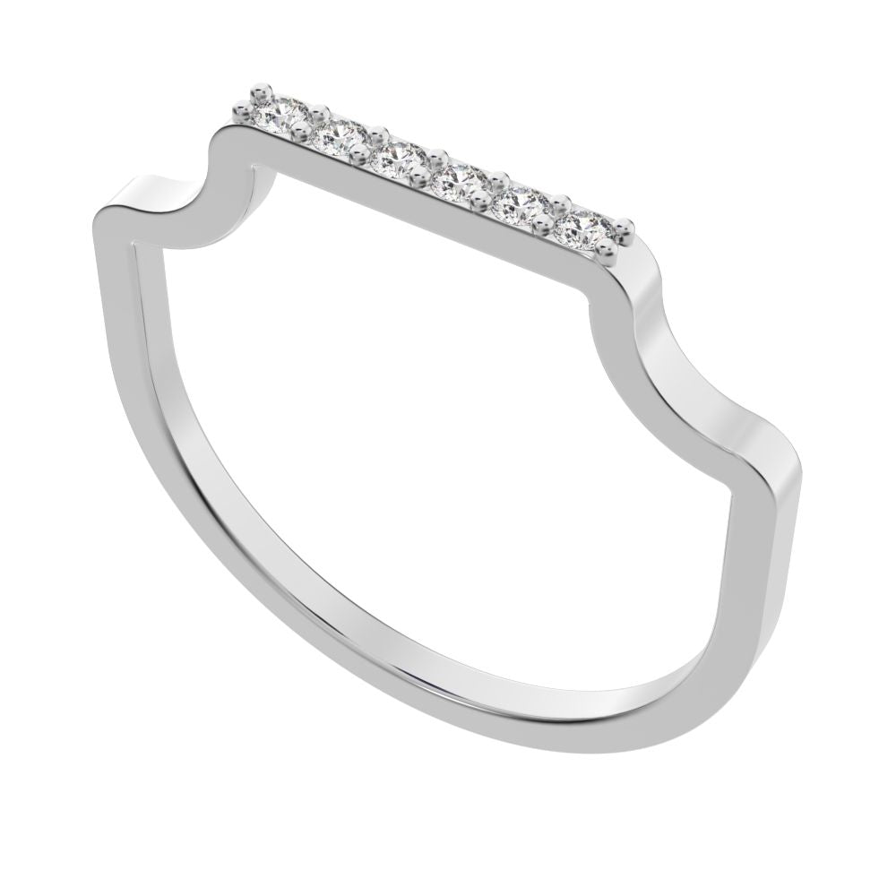 0.09Ct Round Cut Simulated Clear Diamond Minimalist Stackable half eternity bar bezel 14K / 18K Solid White Gold everyday wedding band