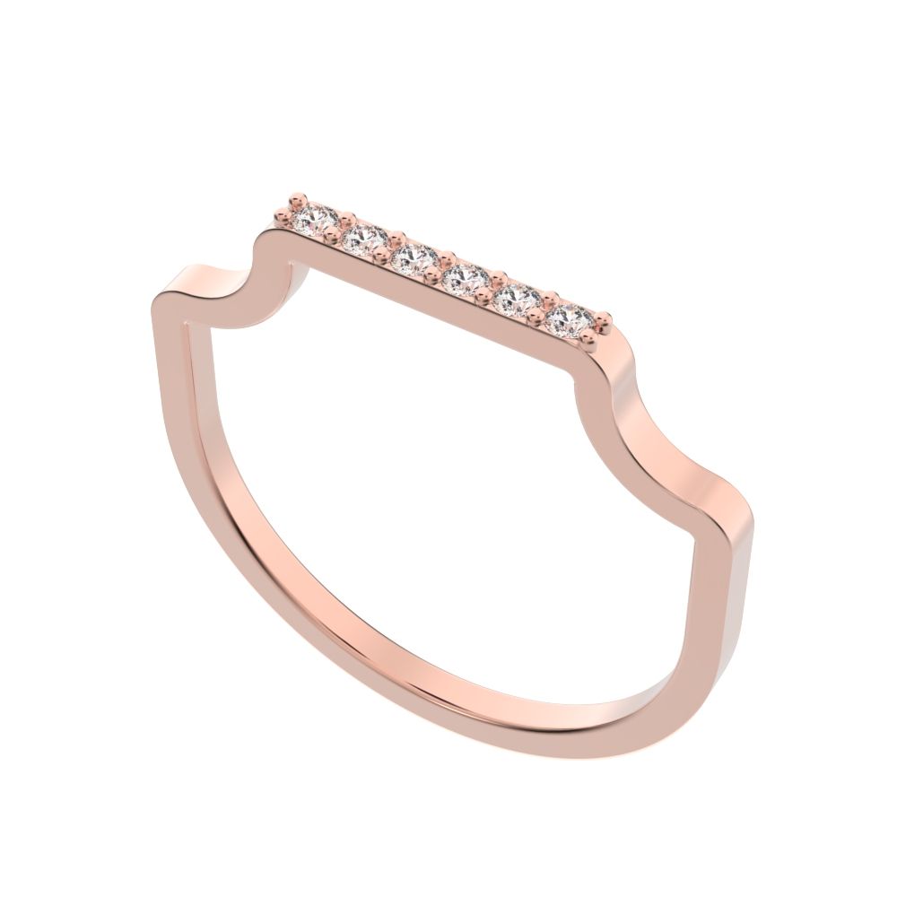 0.09 ct Round Cut Moissanite dainty Minimalist Stackable half eternity bar bezel light 14K / 18K Solid Rose Gold everyday wedding band