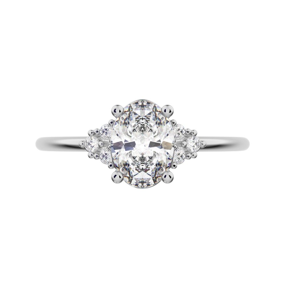 1.06 ct Oval Cut Moissanite dainty Minimalist vintage cluster classic solitaire with accents 14K / 18K Solid White Gold everyday ring