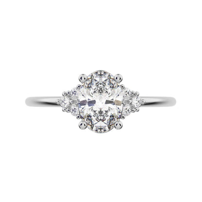1.06 ct Oval Cut Moissanite dainty Minimalist vintage cluster classic solitaire with accents 14K / 18K Solid White Gold everyday ring