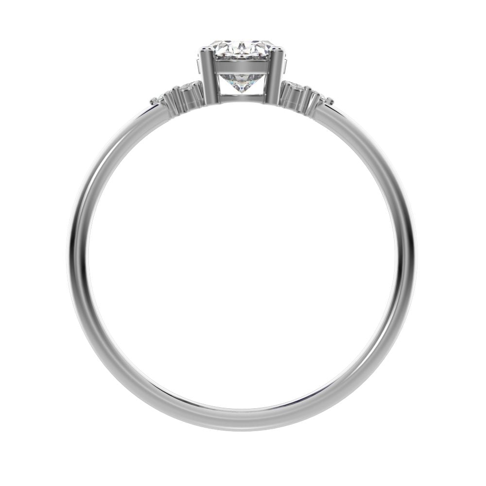 1.06 ct Oval Cut Moissanite dainty Minimalist vintage cluster classic solitaire with accents 14K / 18K Solid White Gold everyday ring