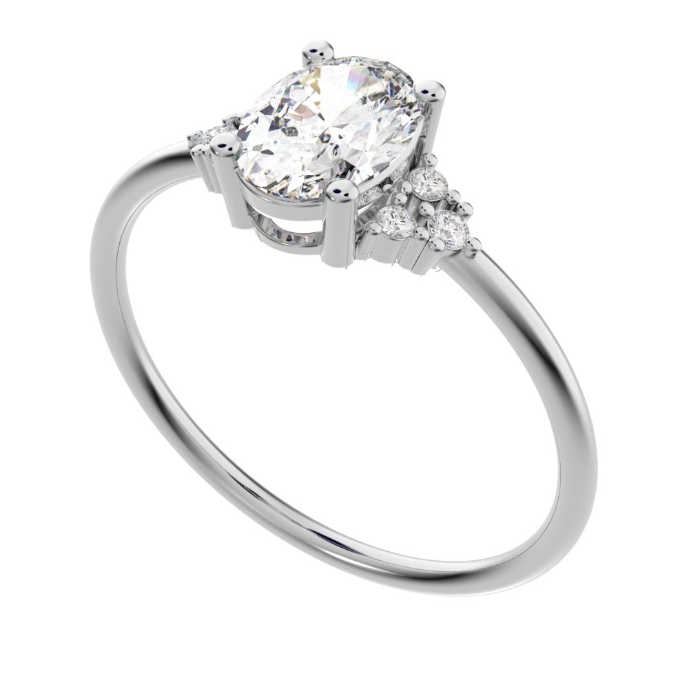 1.06 ct Oval Cut Moissanite dainty Minimalist vintage cluster classic solitaire with accents 14K / 18K Solid White Gold everyday ring