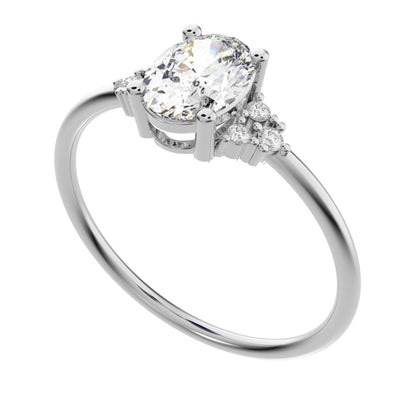 1.06 ct Oval Cut Moissanite dainty Minimalist vintage cluster classic solitaire with accents 14K / 18K Solid White Gold everyday ring