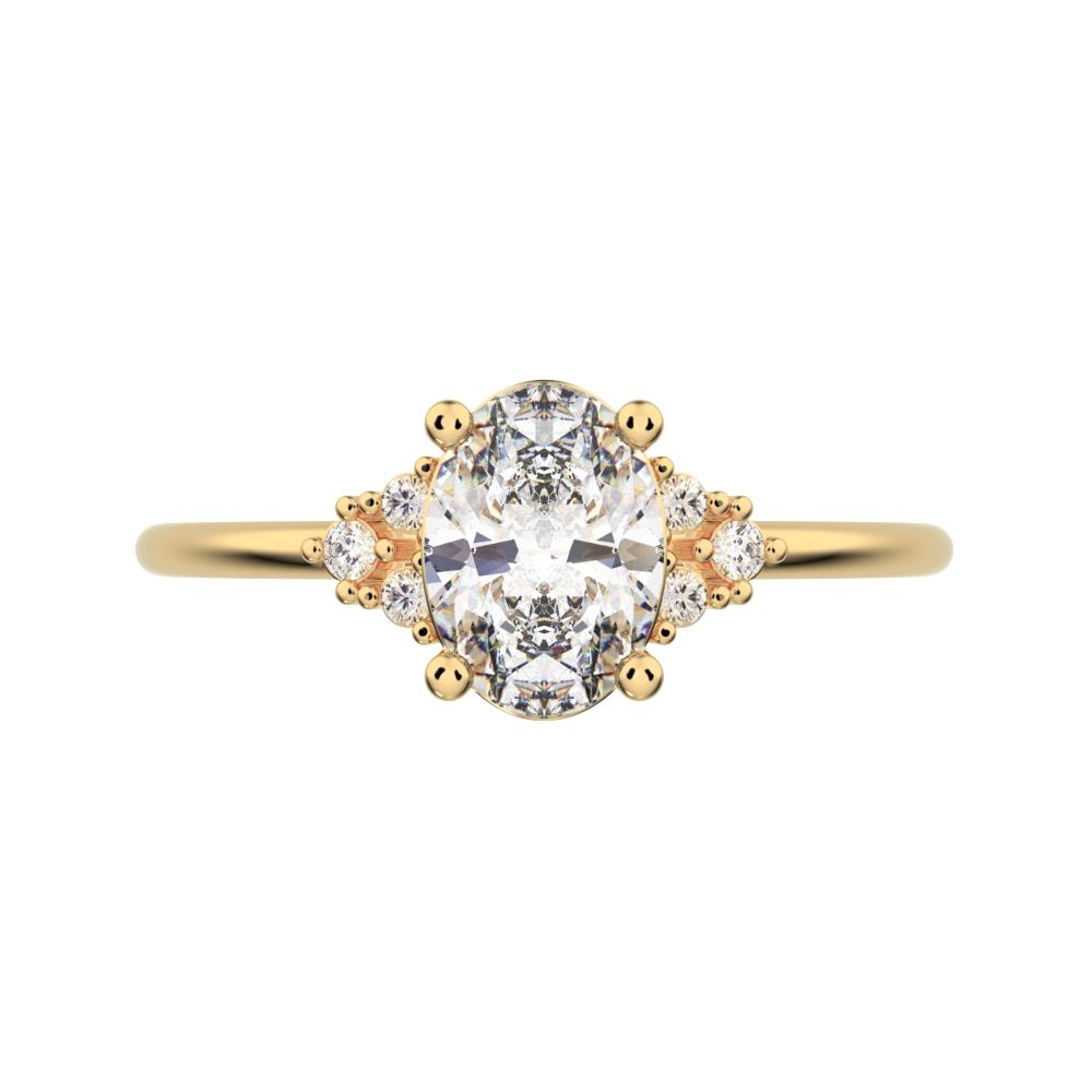 1.06 ct Oval Cut Moissanite dainty Minimalist vintage cluster classic solitaire with accents 14K / 18K Solid Yellow Gold everyday ring