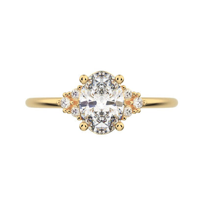 1.06 ct Oval Cut Moissanite dainty Minimalist vintage cluster classic solitaire with accents 14K / 18K Solid Yellow Gold everyday ring