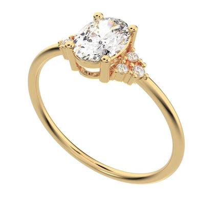 1.06 ct Oval Cut Moissanite dainty Minimalist vintage cluster classic solitaire with accents 14K / 18K Solid Yellow Gold everyday ring