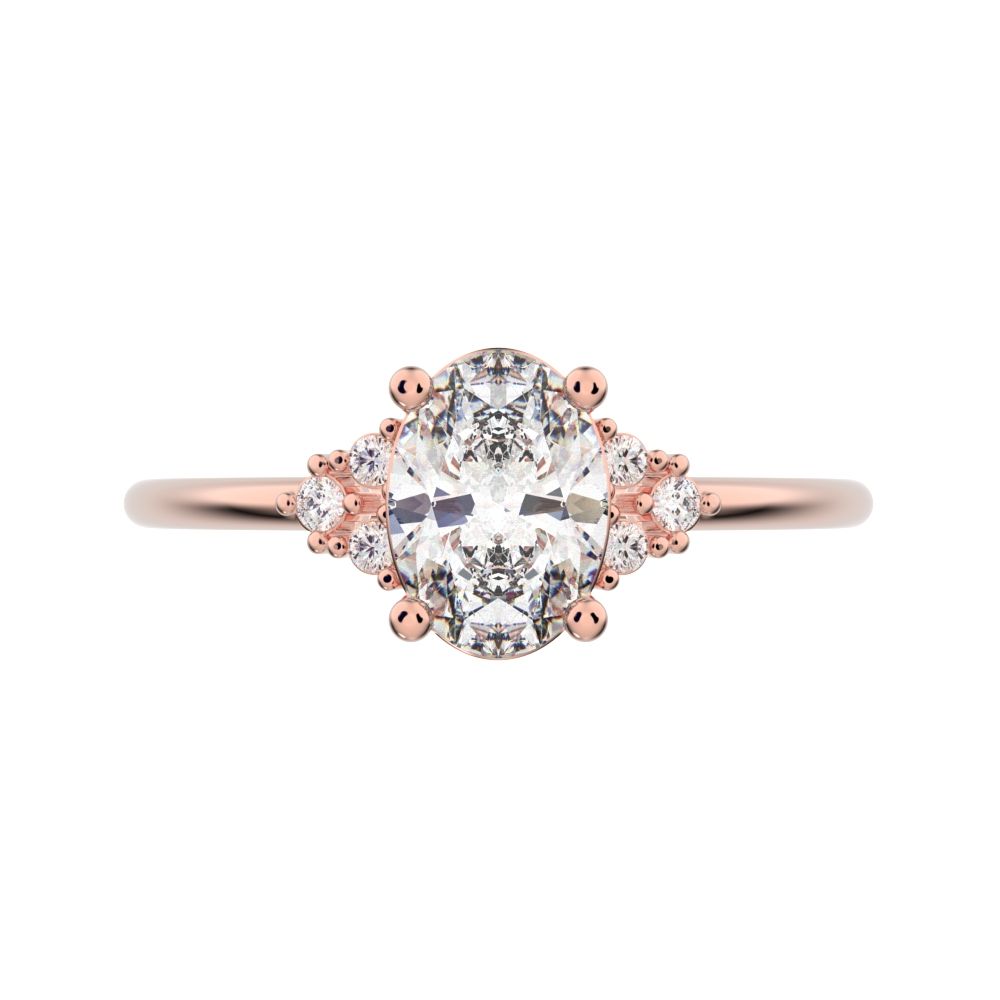 1.06 ct Oval Cut Moissanite dainty Minimalist vintage cluster classic solitaire with accents 14K / 18K Solid Rose Gold everyday ring
