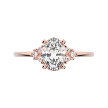 1.06 ct Oval Cut Moissanite dainty Minimalist vintage cluster classic solitaire with accents 14K / 18K Solid Rose Gold everyday ring