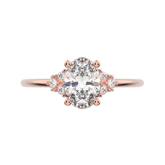 1.06 ct Oval Cut Moissanite dainty Minimalist vintage cluster classic solitaire with accents 14K / 18K Solid Rose Gold everyday ring