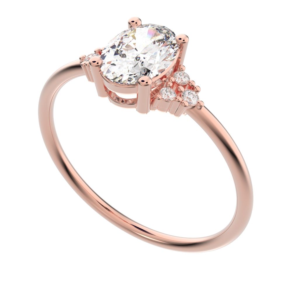1.06 ct Oval Cut Moissanite dainty Minimalist vintage cluster classic solitaire with accents 14K / 18K Solid Rose Gold everyday ring