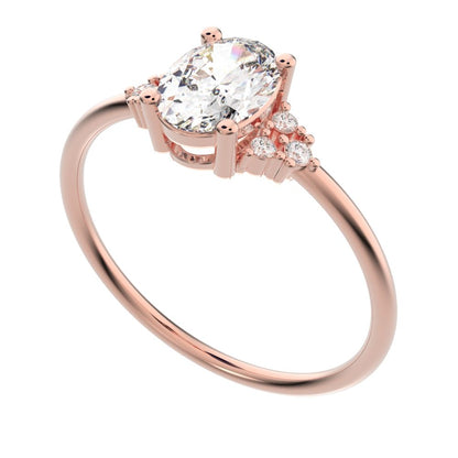 1.06 ct Oval Cut Moissanite dainty Minimalist vintage cluster classic solitaire with accents 14K / 18K Solid Rose Gold everyday ring